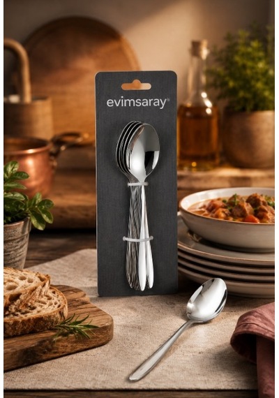 Evimsaray Sivri Model 6lı Yemek Kaşığı Gri