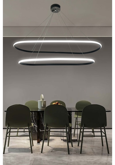 Gece Modern Led Aydınlatmalı Ev & Ofis Avizesi - - Kumandasız / Krom Krom