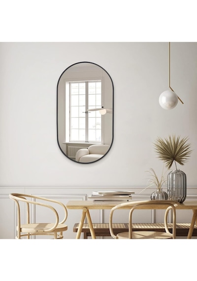 Model Alfa Dekoratif Ayna Duvar Aynası Konsol Aynası Mdf Elips Ayna 92 X 49 Siyah