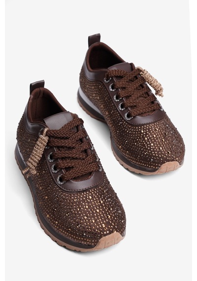 Mubiano Kadın Süet Sneaker Taşlı Bağcıklı Mely Kahverengi