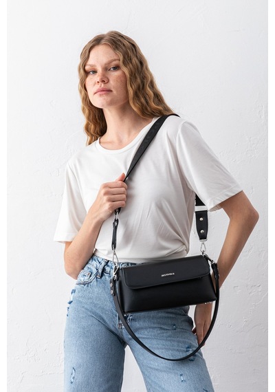 Just Polo Kadın Zoya Model Yumuşak Deri Görünümlü Omuz Çantası Ve Çapraz Askılı Baget Çanta Siyah 37924683