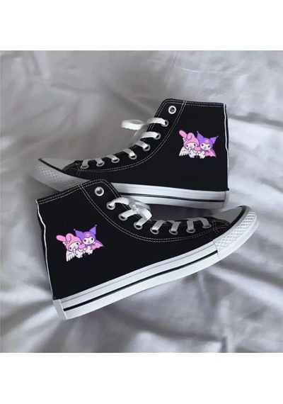 Günlük Keten Bilekli My Melody & Kuromi Baskılı Siyah Uzun Convers Sneaker Canvas Spor Ayakkabı Melody & Kuromi Günlük Keten Bilekli My Melody & Kuromi Baskılı Siyah Uzun Convers Sneaker Canvas Spor Ayakkabı Melody & Kuromi
