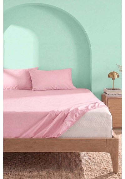 Soft Pembe %100 Pamuklu Çift Kişilik Lastikli Çarşaf Takımı - 3 Parça