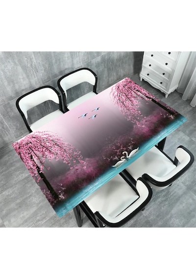 Masa Kaplama Folyosu Mobilya Masa Kaplama Folyoları 3d Kuğu Pembe Ağaç