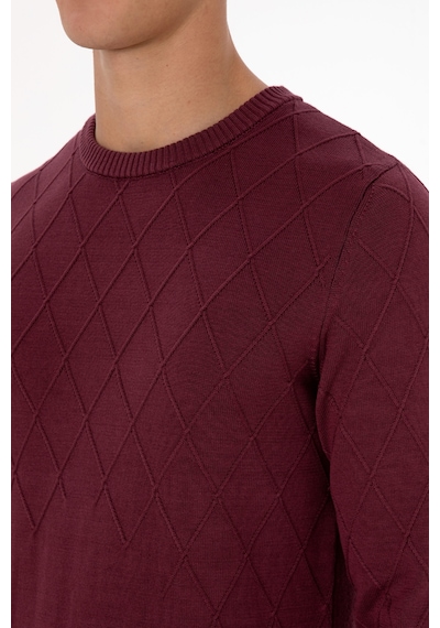 U.S. Polo Assn. Erkek Slim Fit Bisiklet Yaka Desenli Bordo Kazak 50315748-VR177