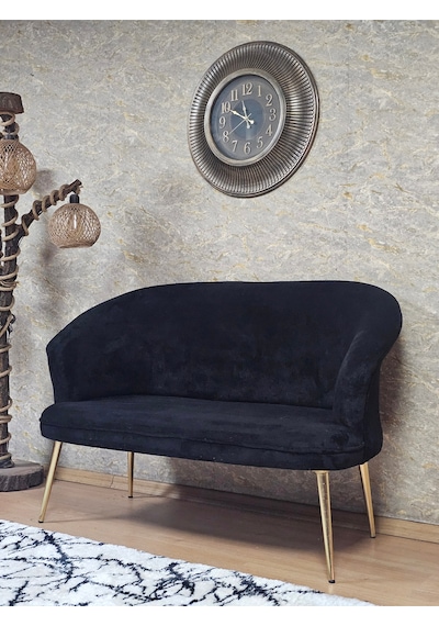 Zafir İkili Teddy Gold Kaplama Sivriltme Ayak Çay Seti Koltuk İkili Berjer , Balkon, Salon, Ofis Siyah