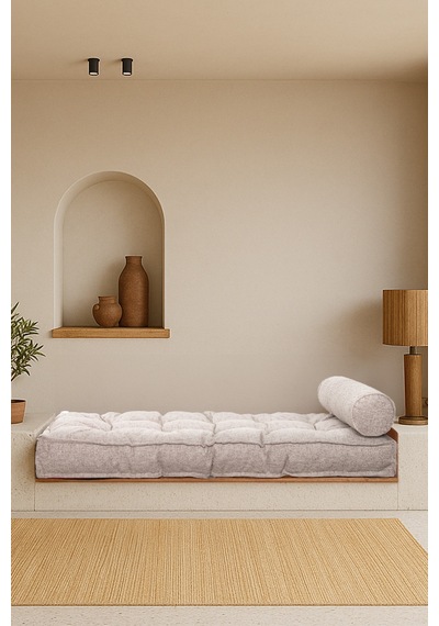 Sofa Buklet Kapitoneli Yer-sedir Minderi Açık Kahverengi