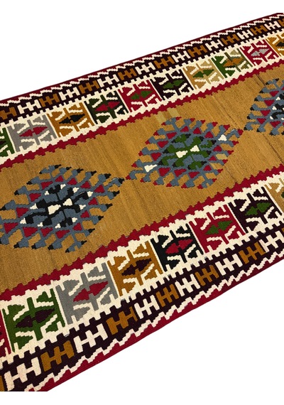 El Dokuma Sıfır Yahyalı Kilim 102x200 Kök Boya %100 Yün Kilim Renkli