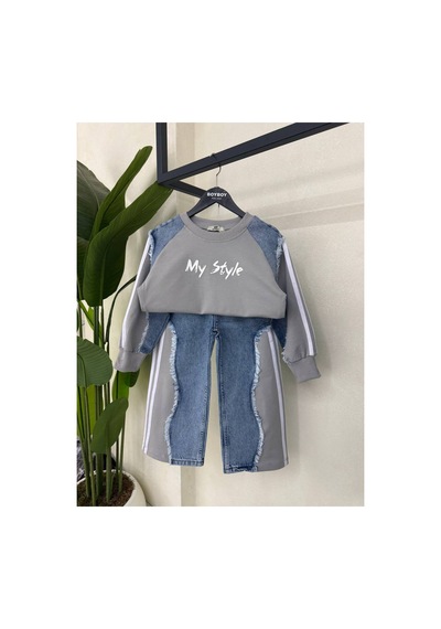 Toikids Kız Çocuk My Style Kot Garnili İkili Takım Gri