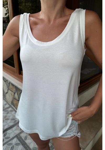 Bb Butik Basic Tiril Tiril Lüx Kalite Penye Viskon Bluz Atlet Lx2811 beyaz