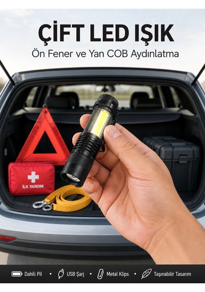 Taşınabilir Şarjlı Led Fener - 4 Modlu, 2000lm, Ayarlanabilir Odak Yeni Nesil