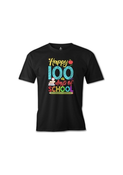 100 Days Of School - Happy Siyah Erkek Tshirt