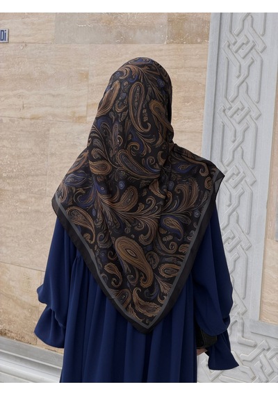 Qalortex Scarf Pamuklu Soft Açelya Desen Eşarp-morcivert Siyah Morcivent-siyah