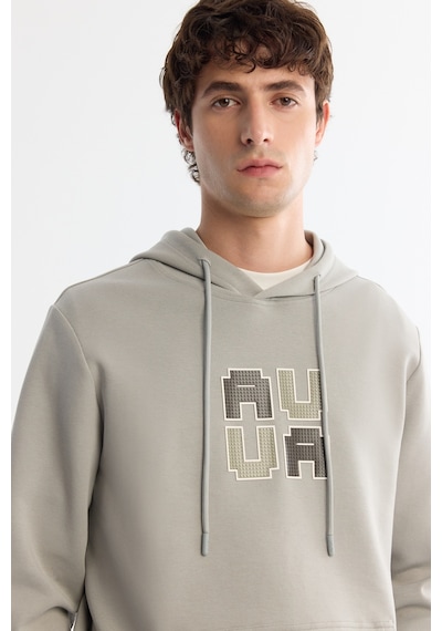 Avva Erkek Gri Kapüşonlu Pamuklu Baskılı Elastan Regular Fit Sweatshirt A42y1324