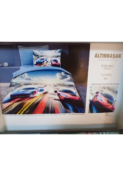 Altınbaşak %100 Pamuk Tek Kişilik Nevresim Takımı Turbo Sky