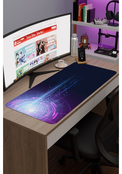 Fütüristik Kaymaz Dikişli Kauçuk Oyuncu Mousepad V1 - 90x40 Xxl Gaming Mouse Pad Fare Altlığı