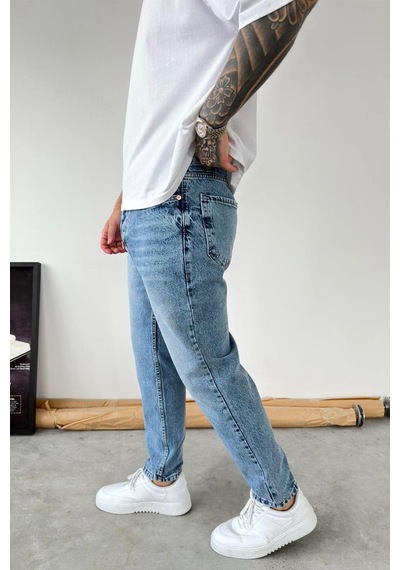 Dokulu Mavi Soft Degrade Boyfriend Pantolon