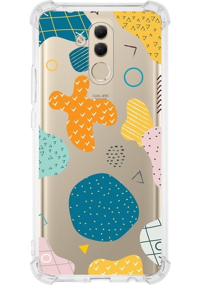 Huawei Mate 20 Lite Uyumlu Köşe Korumalı Antişok Kapak Geometrik Şekiller Tasarımlı Şeffaf Kılıf
