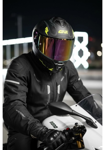 Gıvı 50.x Bones Sarı 1 Renkli 1 Şeffaf Vizörlü Motosiklet Kask İridyum Vizör + Şeffaf