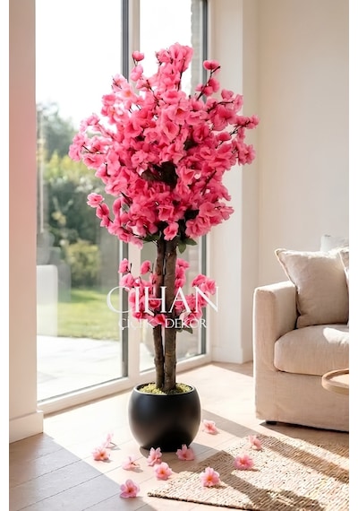 Yapay Pembe Japon Bahar Dalı Ağacı 100 Cm Siyah 27 33 Küre Saksılı Beyaz