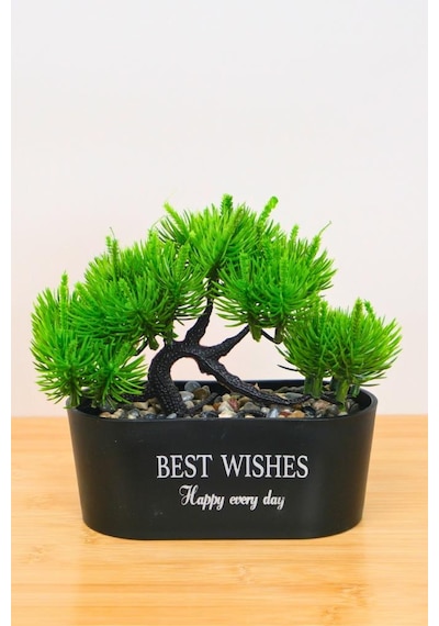 Digithome Dekoratif Kayık Saksılı Yapay Çam Ağacı Bonsai Siyah 16cm Eva-5829 C1-1-423