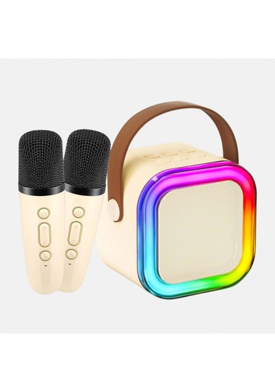 Çift Mikrofonlu Karaoke Hoparlör Bluetooth 5.0, Led Işıklı, Usb Ve Aux Girişli