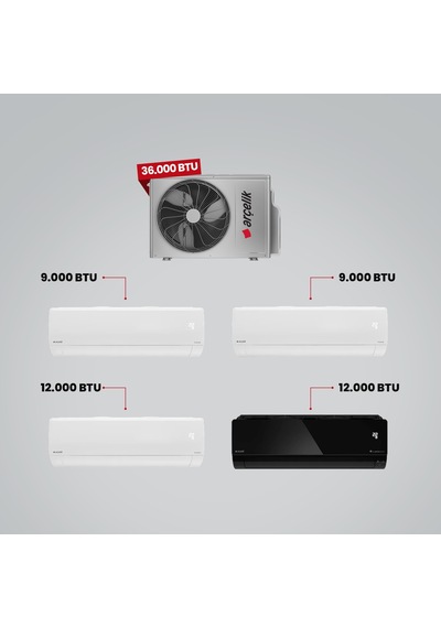 Arçelik 1+4 Multi Sistem 36100 MD Pro Dış Ünite 9 BTU Beyaz + 2 Adet 12 BTU Beyaz + 12 BTU Siyah İç Üniteler Duvar Tipi Klima