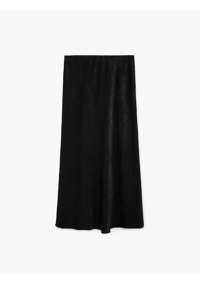Koton Balık Kesim Slim Fit Midi Boy Dokulu Saten Etek Siyah 6sak70039pw Siyah