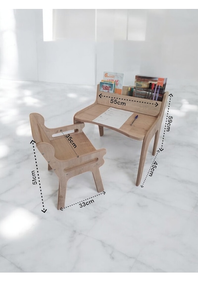 Mukotoys Montessori Çocuk Etkinlik Masa Sandalye Seti 2-10 Yaş İç ceviz