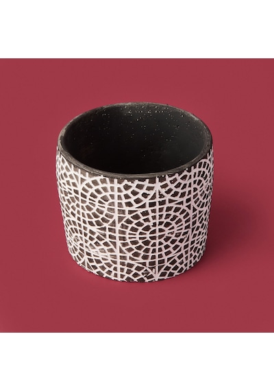 Objevii Mozaik Desen Beton Saksı - Siyah - 10x13 Cm Renkli