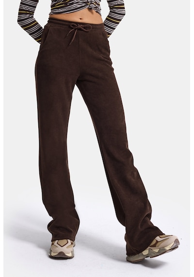 Kadın Acı Kahve W6-81 Flare Fit İnce Fitilli Esnek Velvet Kadife Kumaş Pantolon Acı Kahverengi