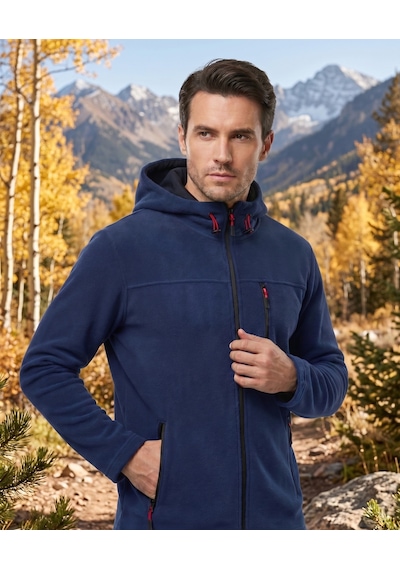 Luxıc Core Erkek Kapüşonlu İndigo Lacivert Polar 3 Cepli Fermuarlı Sıcak Tutan Kışlık Outdoor Hoodie Günlük Stilpro