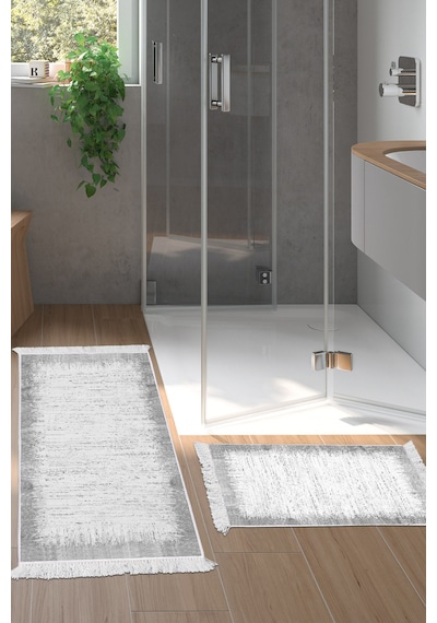 Dekoreko Kaymaz Taban Djt 2 Li Banyo Paspas Takımı Star Pamuk Saçaklı Modern 1342 gri