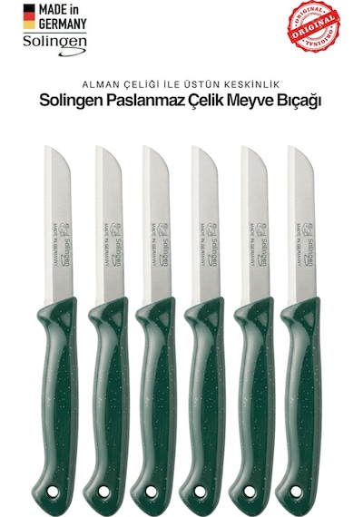 Solingen Simli Yeşili Renkli Tırtıklı Bıçak 6 Adet