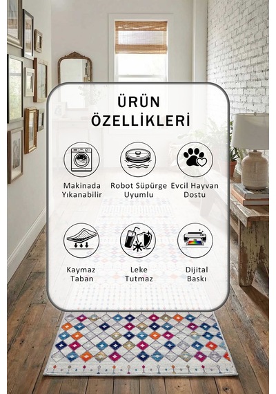 Hattuşa Yıkanabilir Yolluk Açık Gri