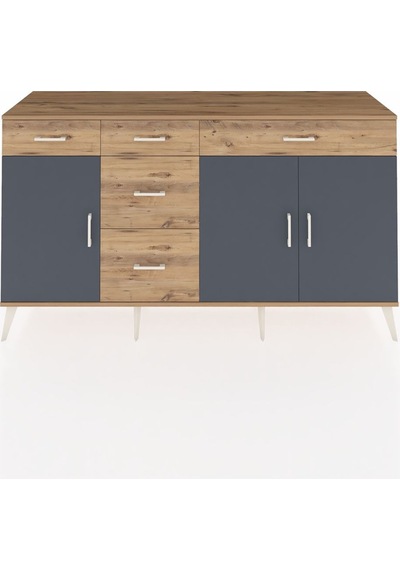 Kronos Konsol 2 Raflı 5 Çekmeceli 3 Kapaklı 176x59x99 Çam-antrasit/çam Antrasıt/atlas Çam - Atlas Çam