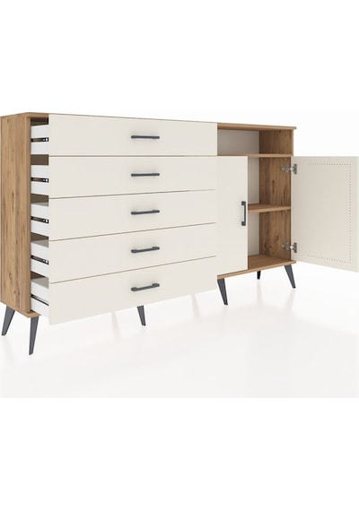 Arges Konsol 2 Raflı 5 Çekmeceli 2 Kapaklı 176x30x99 Çam-aytaşı Çam-aytaşı