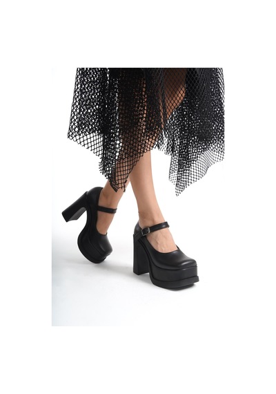 Asmi Shoes Kadın Viva Tek Baletli 12 Cm Platform Topuklu Ayakkabı Siyah Siyah