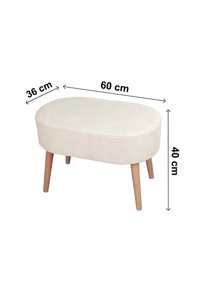 Ahşap Ayaklı Oval Puf Bench Geniş Oturum Alanlı Puf Sandalye - Krem - 60x40 Cm Krem