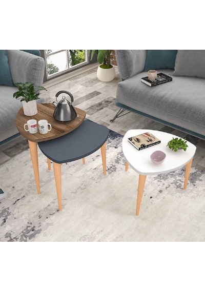 Flora ROLL  Sehpa Ahşap Ayaklı Üçlü Zigon
