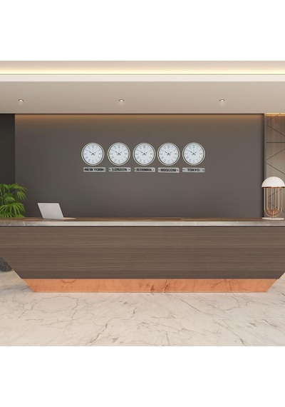 Tr Krem 36 Cm 5 Li Tabelalı Dünya Saatleri Otel Ve Resepsiyon Saati Genel