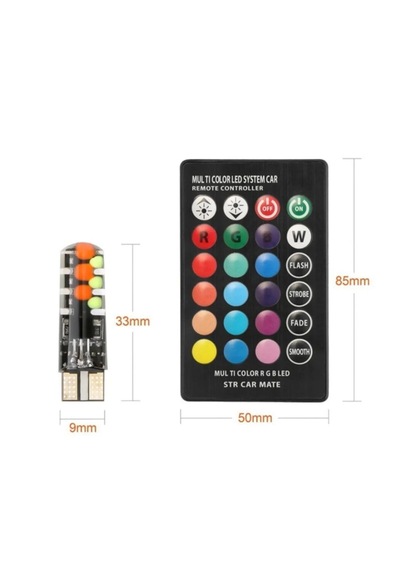Kumandalı Çakarlı T10 Park Ampulü 2 Adet 18 Led Rgb Park