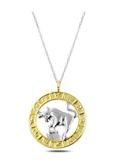 925 Ayar Gümüş Gold Boğa Burcu Kadın Gümüş Kolye Beyaz
