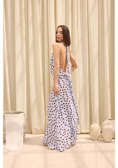 Mai Collection Manon Puantiyeli Mavi Crop Etek Takım