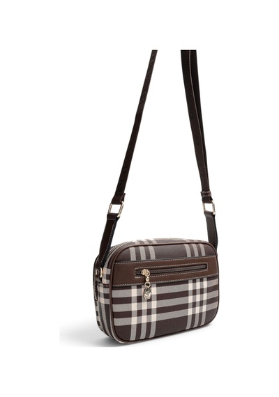 Silver & Polo Silver Polo Kahve - Kahve Çizgili Ekose Kadın Çapraz Çanta Sp1162