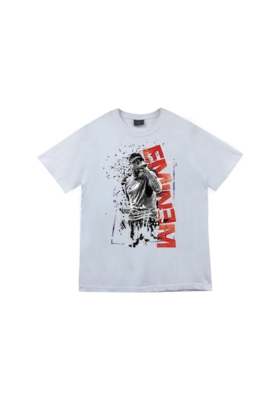 Eminem Baskılı Unisex %100 Pamuk Beyaz T-shirt Beyaz