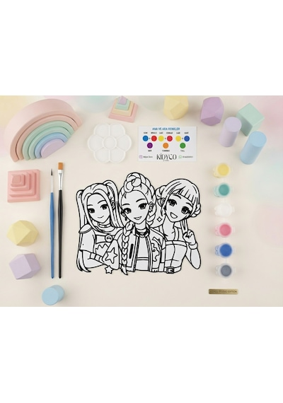 Kidyco.store Kpop Demon Hunters Figürlü Boyama Seti Çocuklar İçin Eğlenceli Aktivite Seti