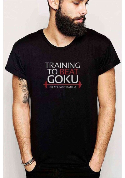 Training To Beat Goku Dragon Ball Baskılı Siyah Erkek Tshirt