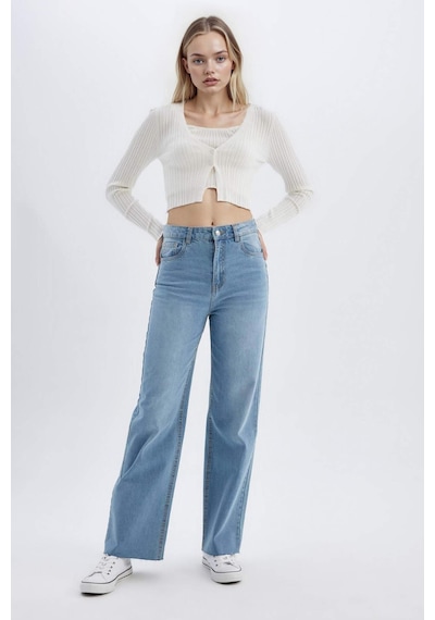 Defacto Regular Fit Crop Düğmeli V Yaka Triko Hırka A2076AX24SP Ekru