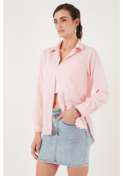Lela Pamuklu Regular Fit Cepli Bayan Gömlek Cf25S16992 Açık Pembe